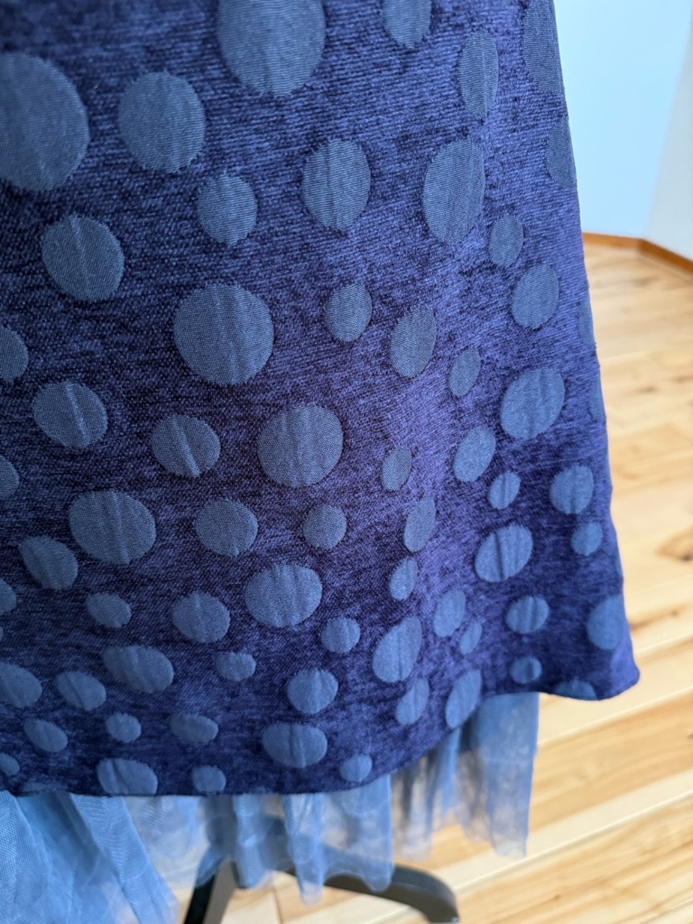 NWT Polka Dot Midi Skirt with Tulle Hem dark blue/purpley - Picture 6 of 9